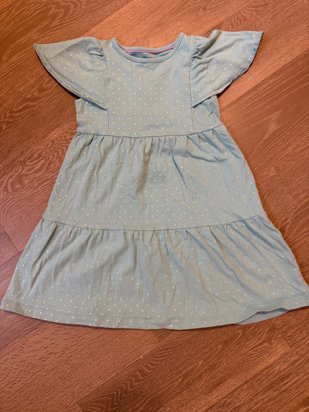 Mini Boden Dress Pale Blue with Gold Dot Accents